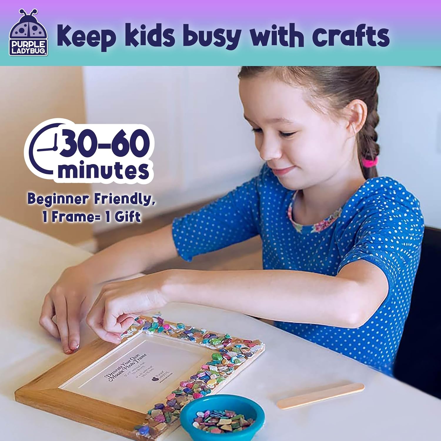 DIY Mosaic Photo Frame Crafts for Girls 8-12 6-8 - Great Gift for Teens Tweens, Fun Craft Kit for Kids & Girl