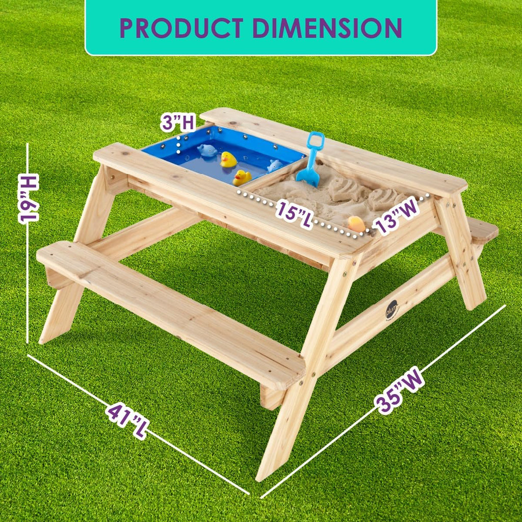 Surfside Wooden Sand and Water Picnic Table - Sensory Table Activity for Kids, Toddler Summer Outdoor Toys, Sturdy