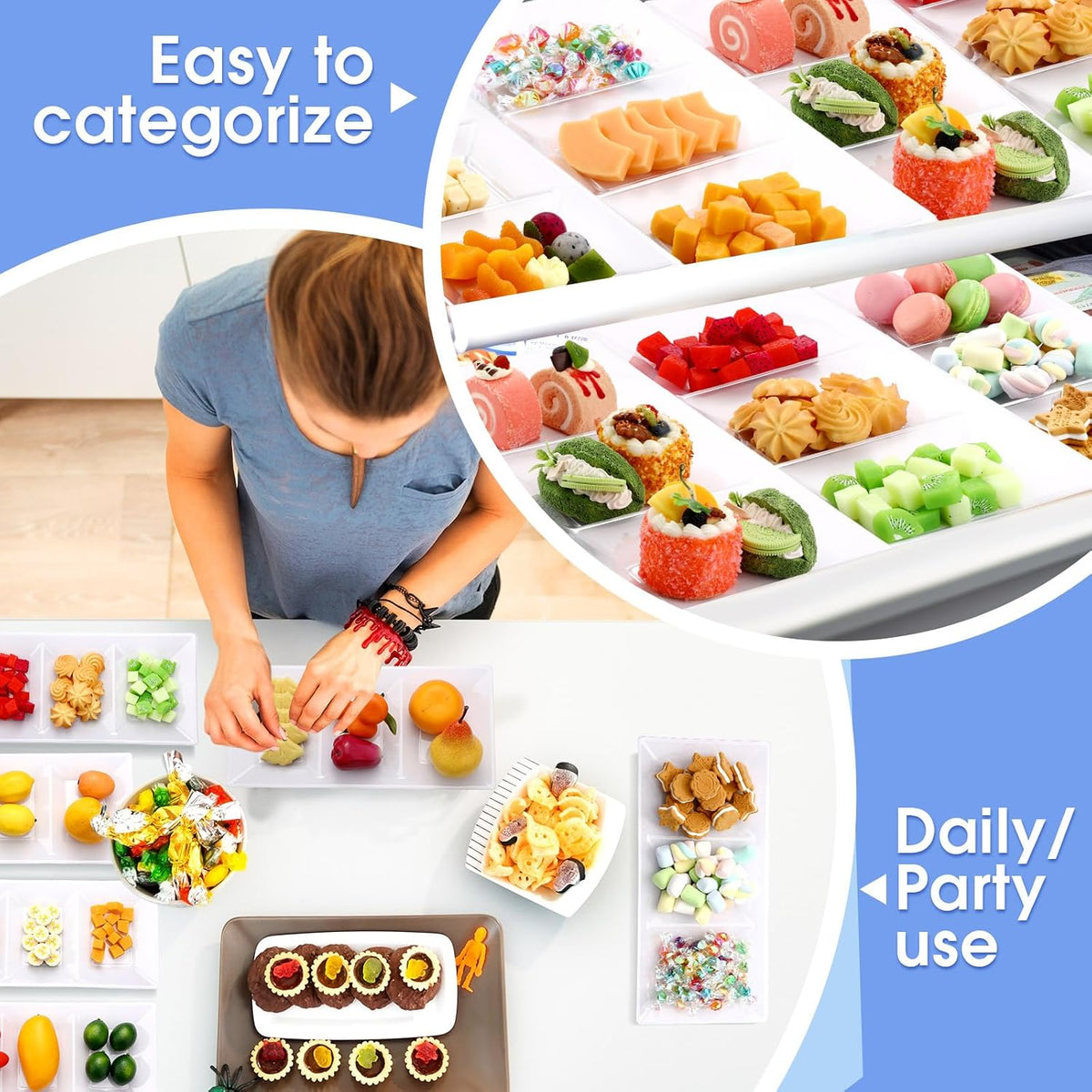 20pcs Clear 3 Section Serving Tray 15 x 7 in Plastic