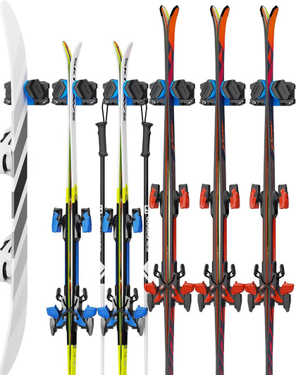 Ski & Snowboard Wall Rack, Ski Wall Mount & Ski Rack Wall Mount for Garage Space-Saving, Winter Gear Organizer, Fits
