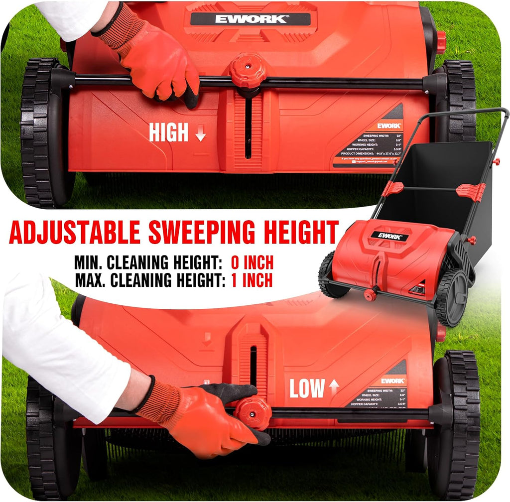 Push Lawn Sweeper, 26-Inch Leaf Sweeper for Lawn Push with 3.5 cu.ft.Hopper Bag, Adjustable Brush Height, Lightweight