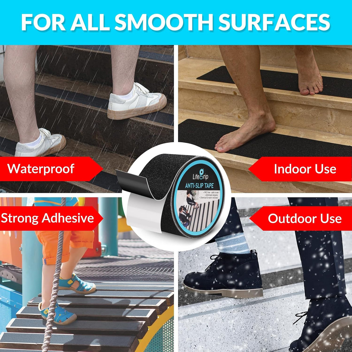 LifeGrip Anti Slip Traction Tape 2" x60Ft Heavy-Duty Grip Tape for Stairs