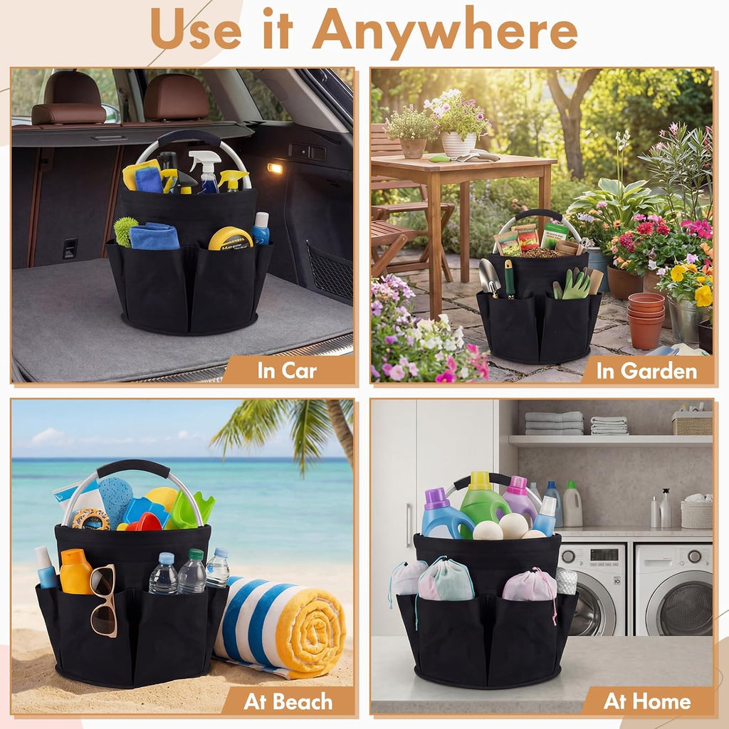 4 Pack Cleaning Caddy with Handle 17L Foldable Cleaning Supplies Organizer Oxford Cloth Storage Basket with 6 Pockets