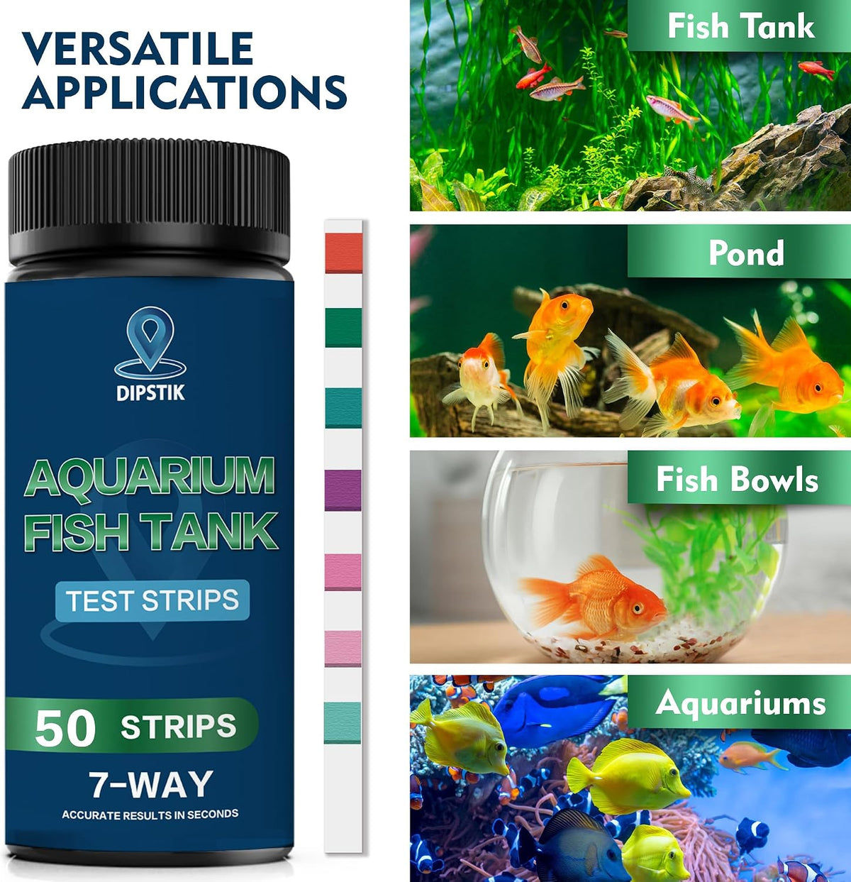 7-Way Aquarium Test Strips for Freshwater Saltwater (50 Strips)