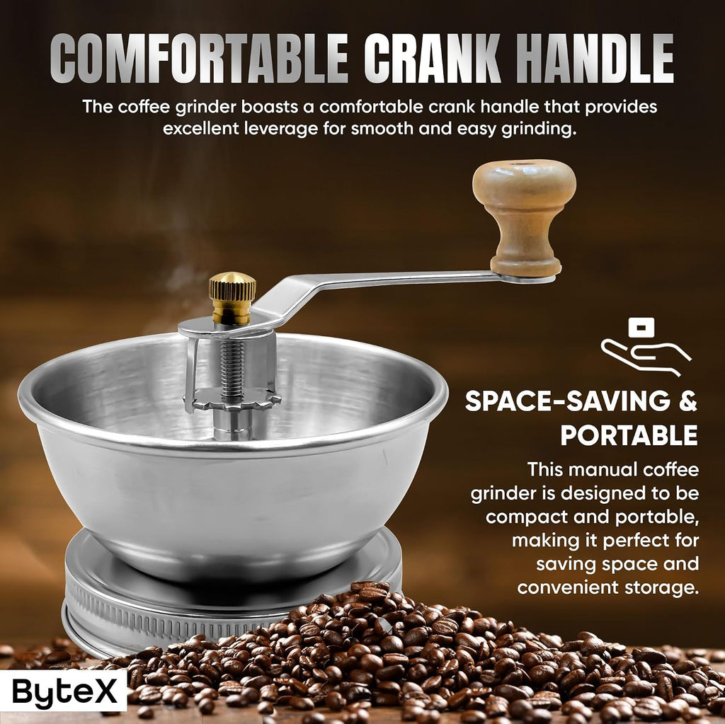 Stainless Steel Coffee Grinder Lid Attachment for Regular Mouth Mason Jars - Manual Crank Burr Grinder for Fresh