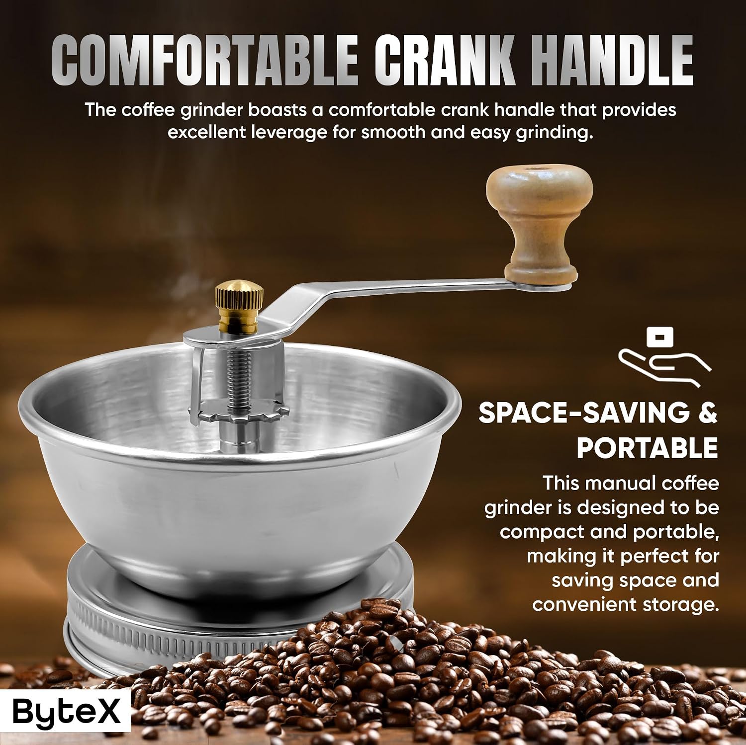 Stainless Steel Coffee Grinder Lid Attachment for Regular Mouth Mason Jars - Manual Crank Burr Grinder for Fresh