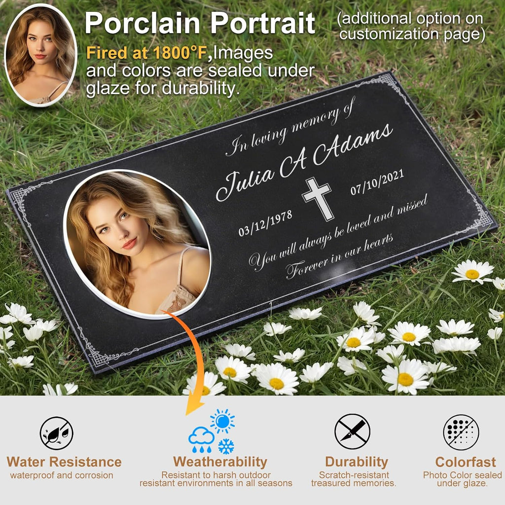 Headstones for Graves, Personalized Granite Memorial Stone,Grave Markers for Cemetery for Humans,Memorial Plaque for