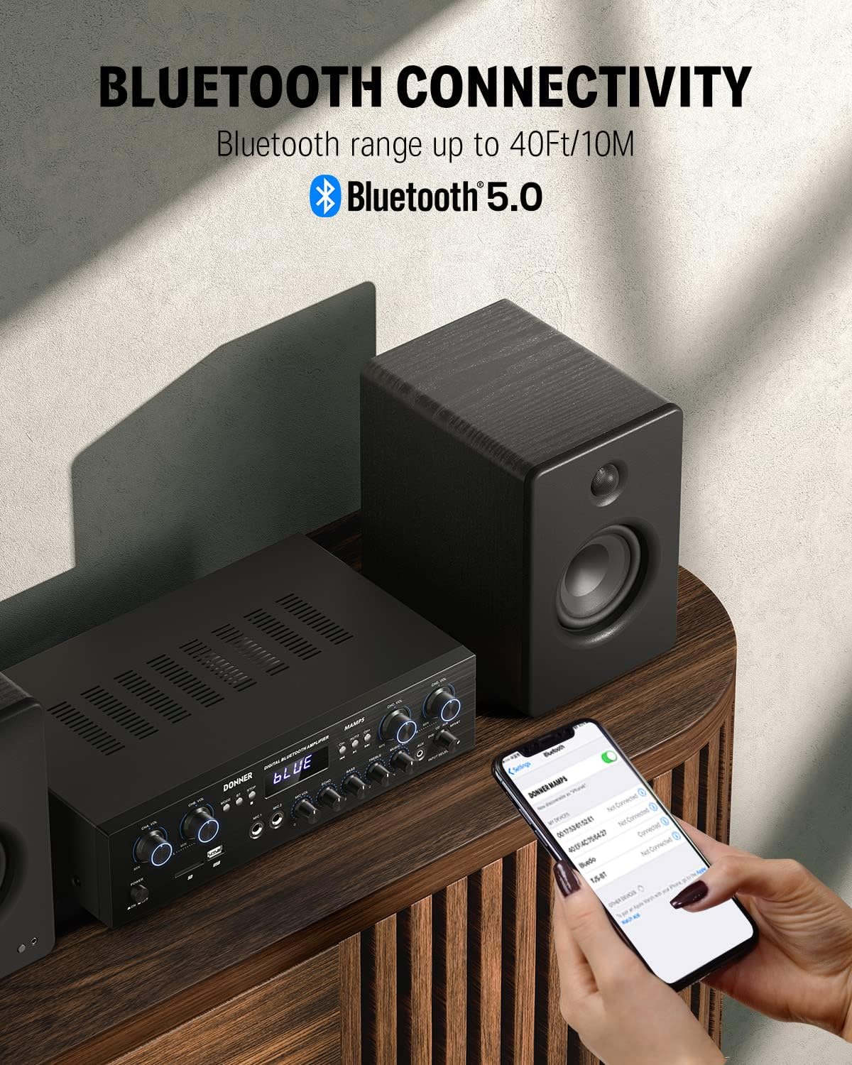 Bluetooth 5.0 Stereo Audio Amplifier Receiver, 4 Channel 440W Peak Power Home Theater Stereo Receiver with USB, SD