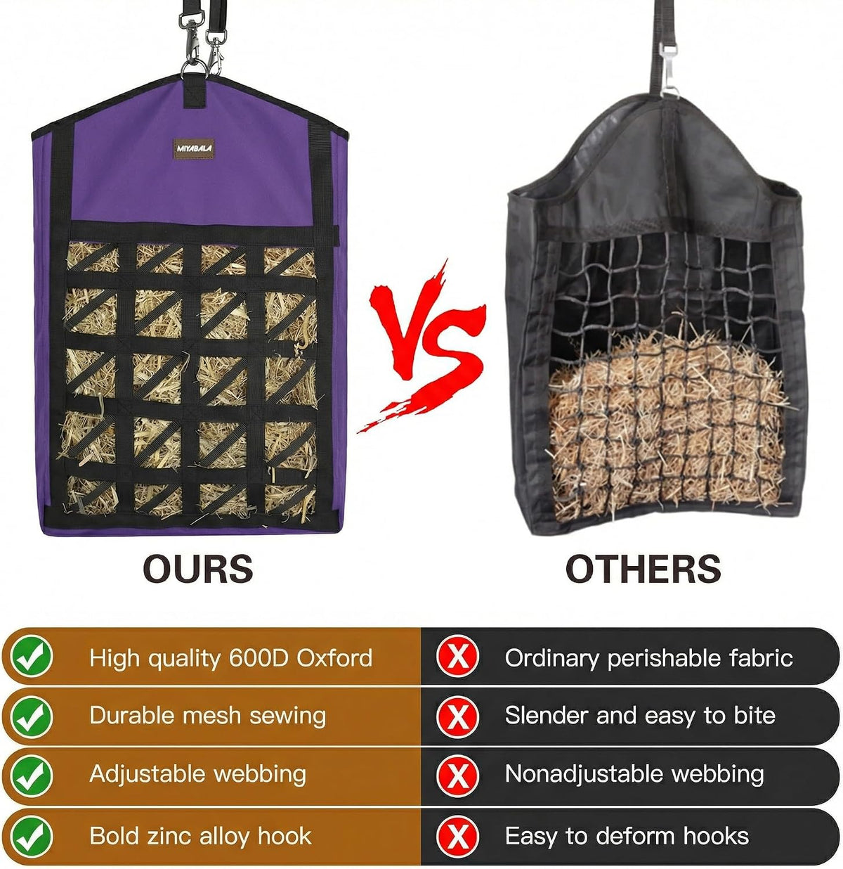 Ultra Slow Feed Horse Hay Bag Net Front, 3Pack (1 Black +2 Purple)