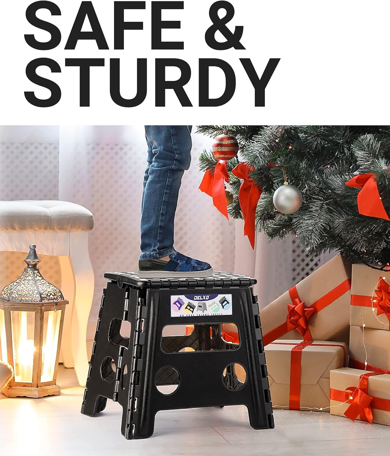 Folding Step Stool, 13 inch Non-Slip Foldable Stools Up to 300 LBS, Step Stool with Handle, Lightweight for Kitchen