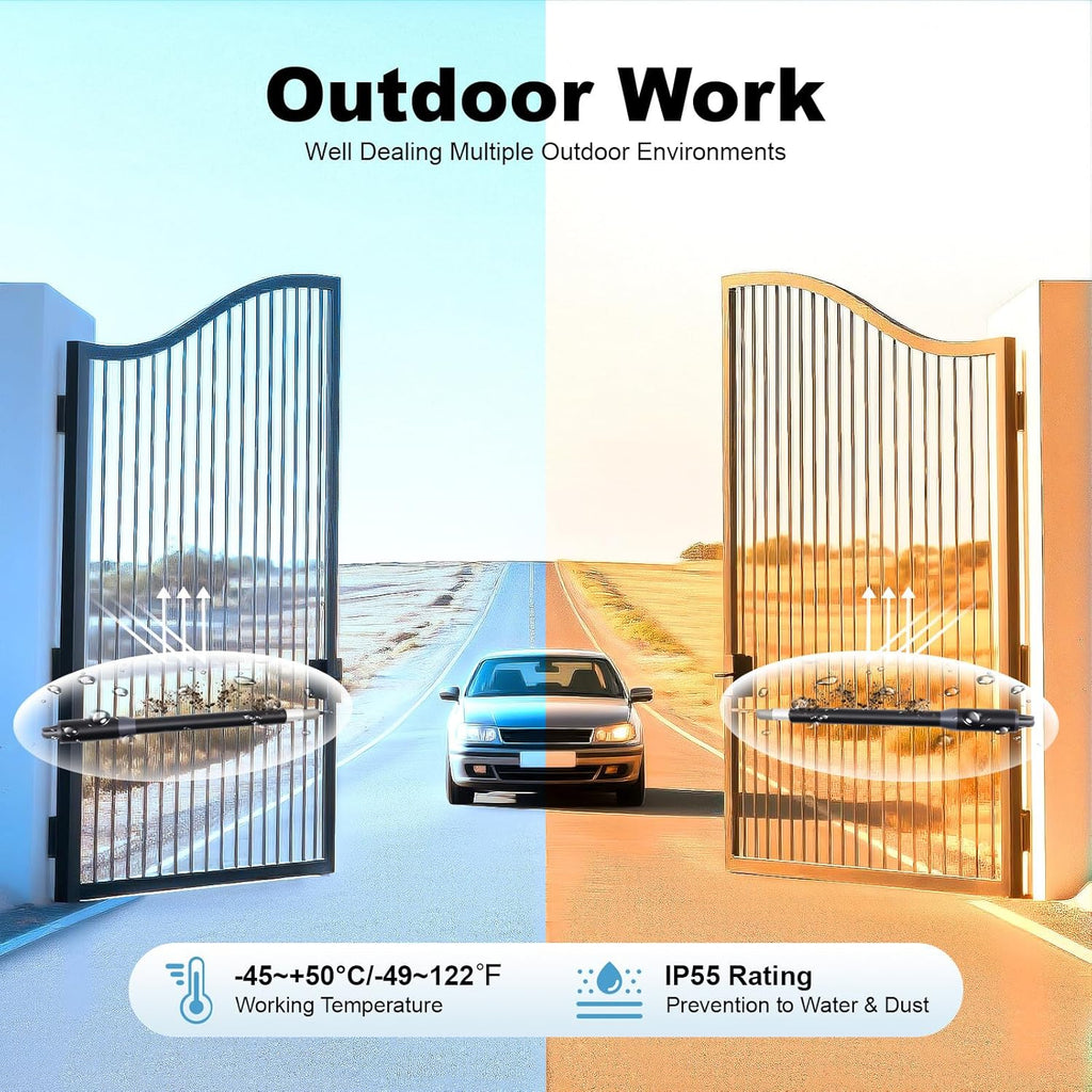 Automatic Dual Swing Gate Opener Kit, Heavy Duty Electric Gate Opener for Doors up to 650LBS, Dual Arm Swing Gates