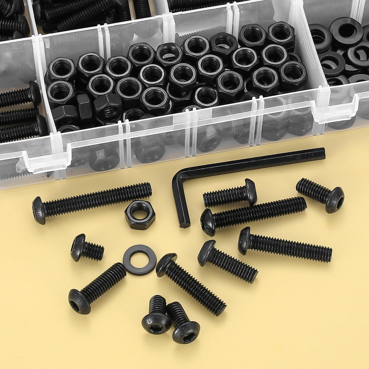 372 Pcs M6 Machine Screw Assortment Kit, M6 Metric Bolts and Nuts Assortment, Assorted Hex Socket Button Head Cap