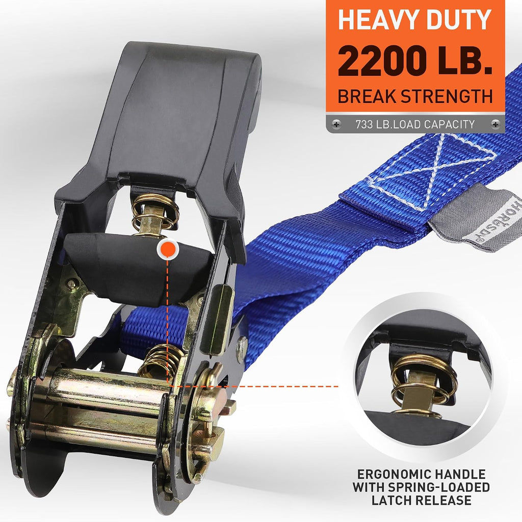 Ratchet Straps Heavy Duty, Tie Down Straps Ratchet Set, 2200 LB Break Strength, Safety Lock S Hooks, Best for Moving