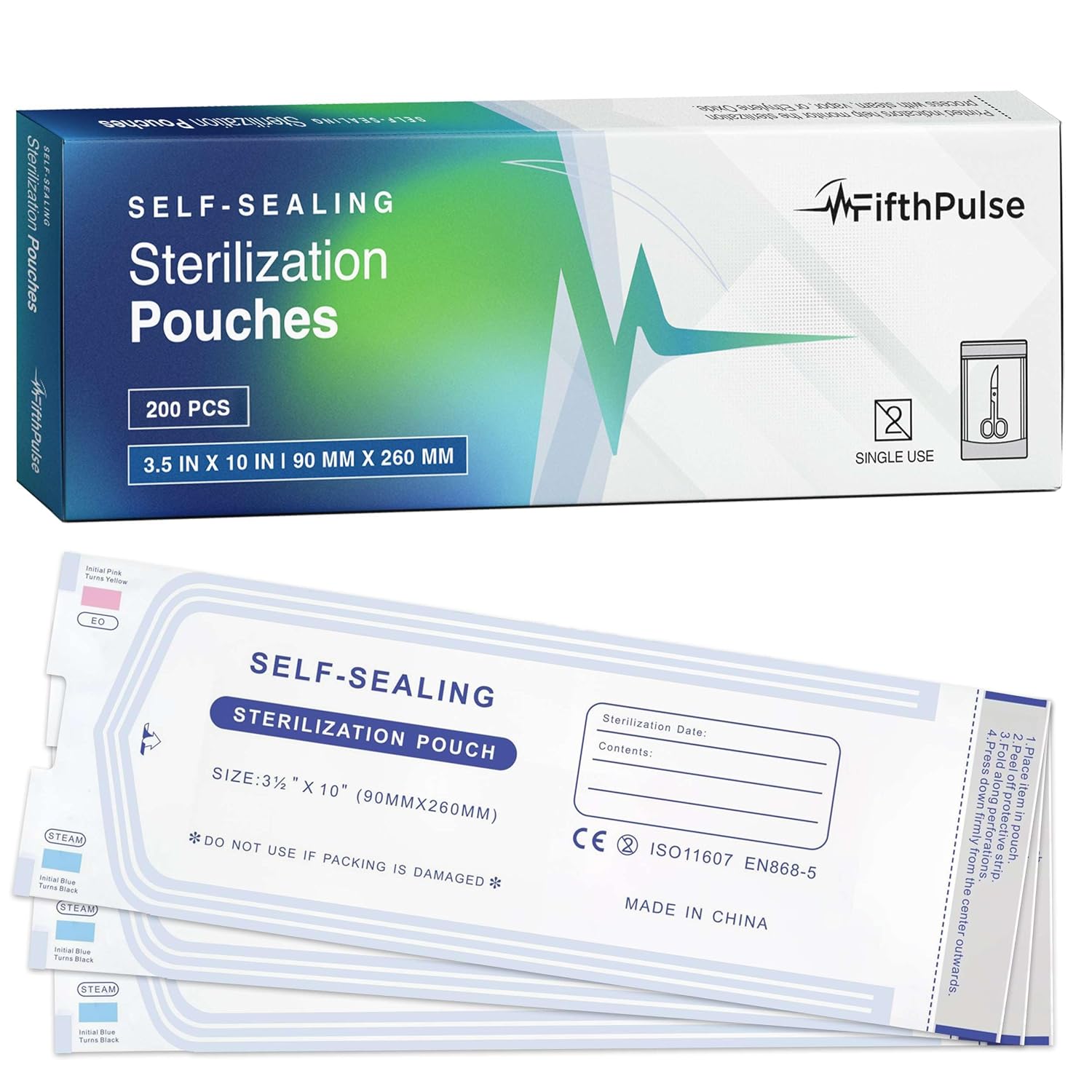 Self Seal Sterilization Pouches 3.5 x 10-50 Disposable Sterilizers for Cleaning Tools and Dental Offices