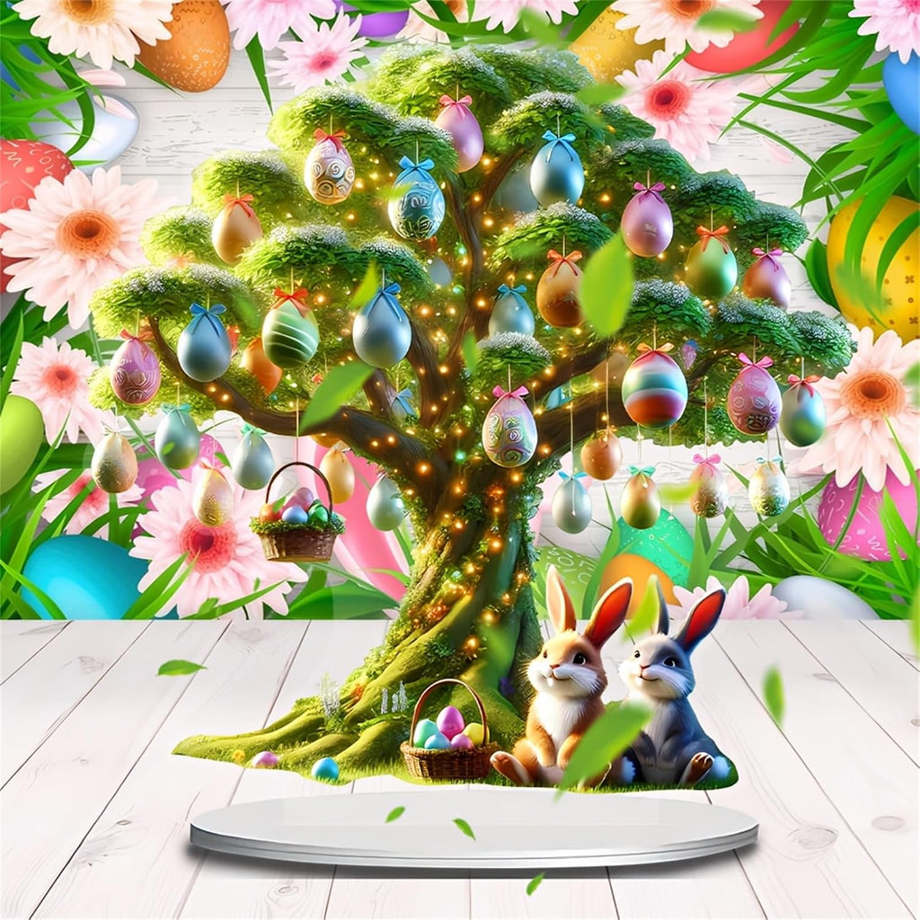Easter Decorations Easter Tree-Basket Bunny-Egg Decor Figurines Table Ornaments 2D Acrylic Spring Easter Decoration