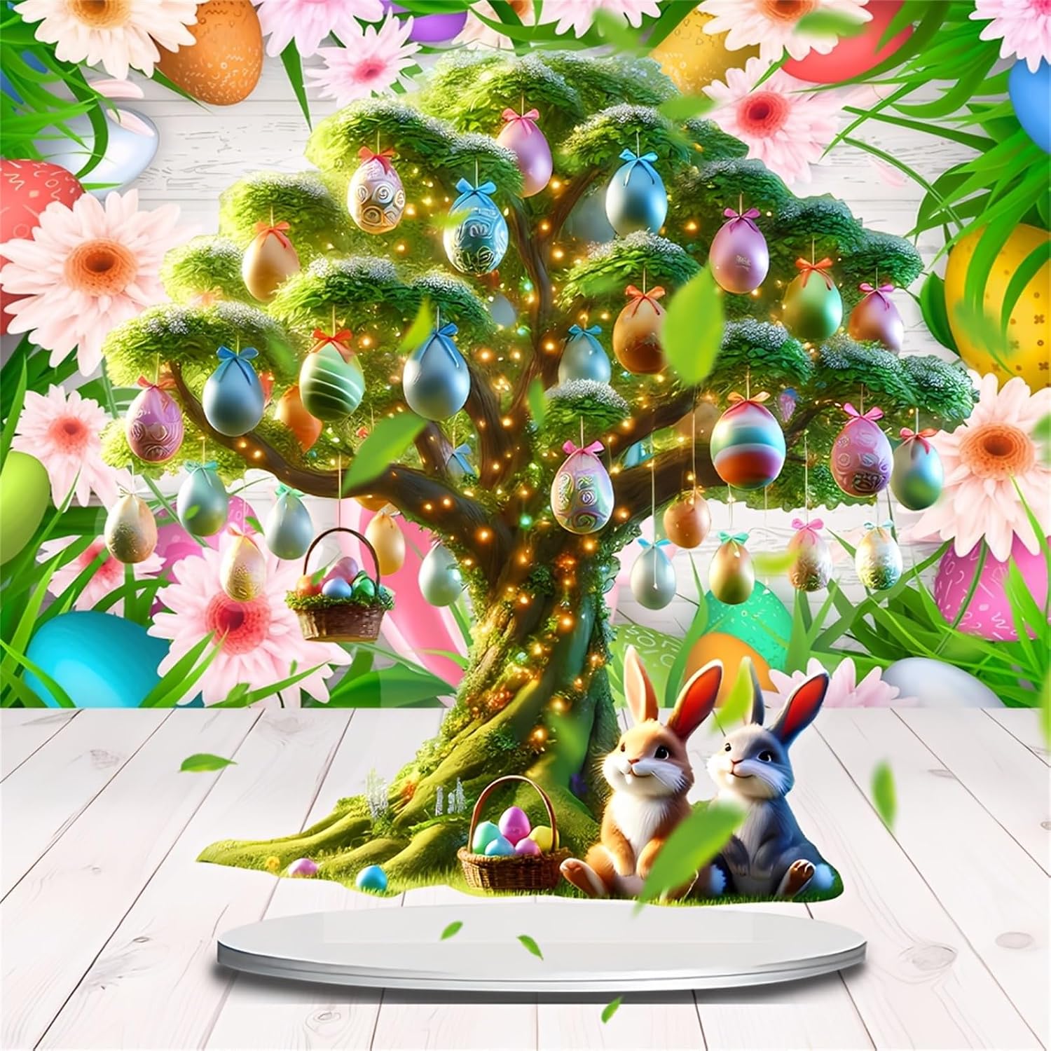 Easter Decorations Easter Tree-Basket Bunny-Egg Decor Figurines Table Ornaments 2D Acrylic Spring Easter Decoration