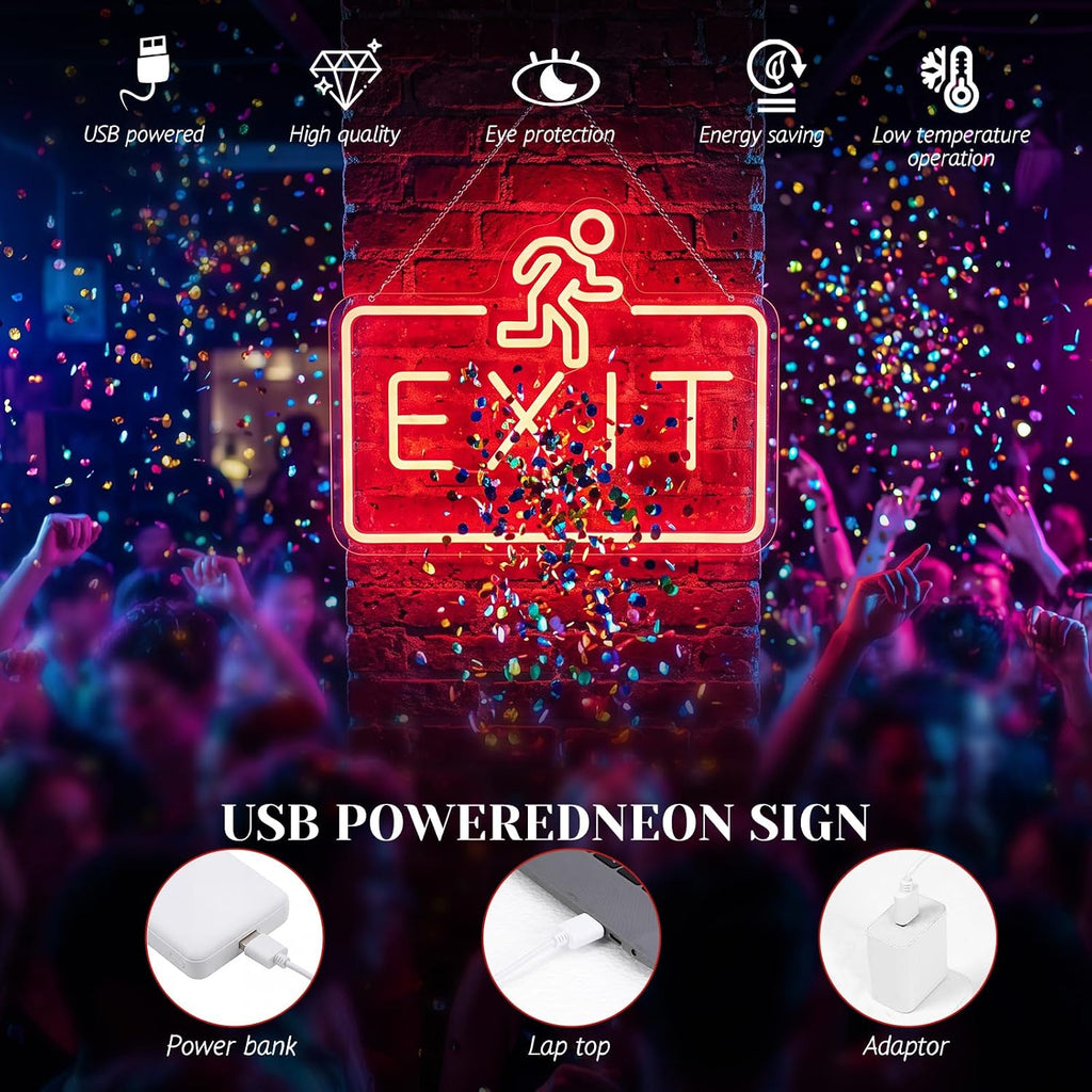 Exit Neon Sign, USB Powered Red LED Light with Figure 16" x 12"