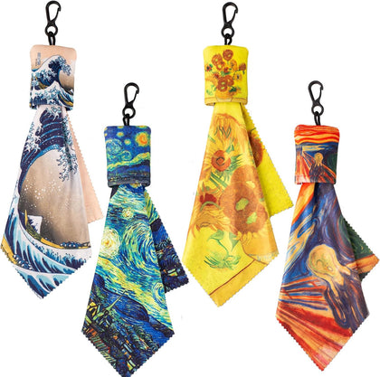 Glasses Cleaning Cloth,Microfiber Eyeglass Cleaner Art Design Keychain 4PCS | Double-Sided Microfiber Cleaning Cloths