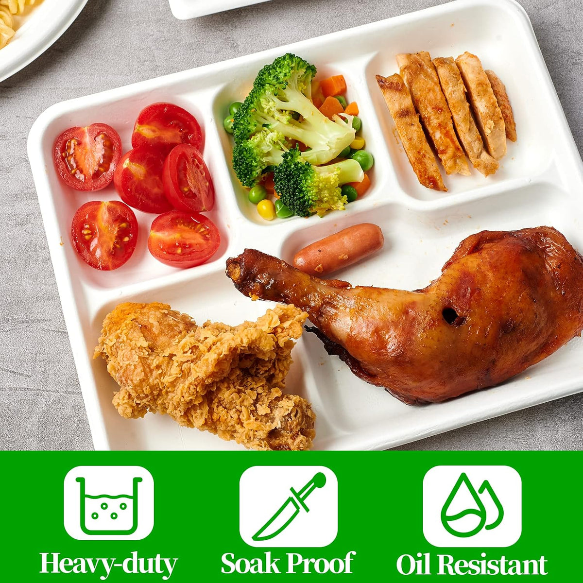 Compostable Disposable 5 Compartment Paper Plates, 10.25inch