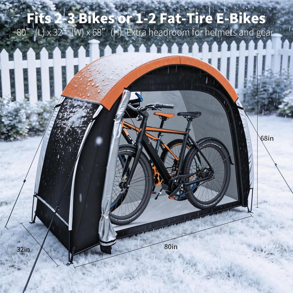 Bike Storage Tent with Rain Cover, PU5000 Waterproof 2-Bike Shed | Side-Door 210D Shelter with Mesh Window for Lawn