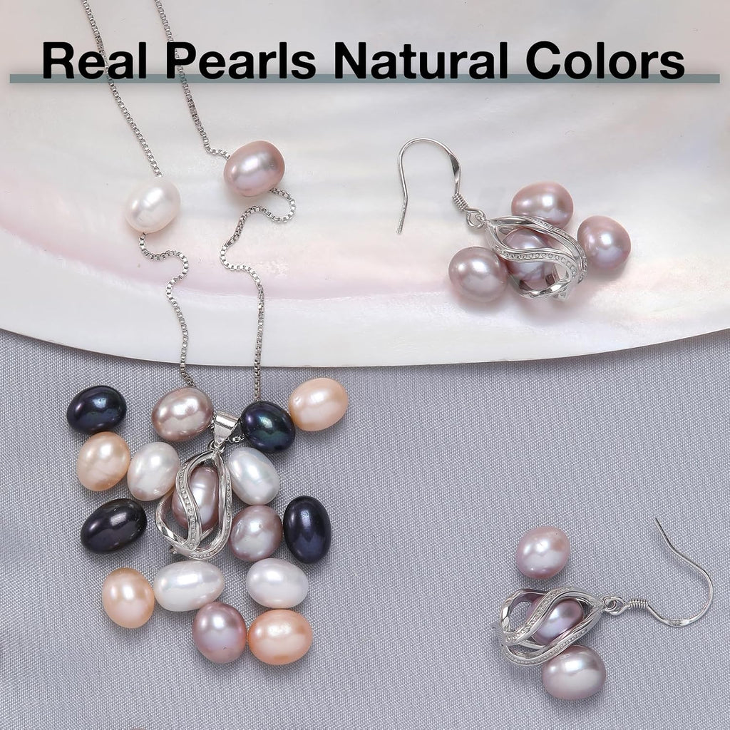 Pearl Jewelry Set For Women S925 Sterling Silver/14K Gold Plated Necklace & Earrings Set Freshwater Pearl Pendant