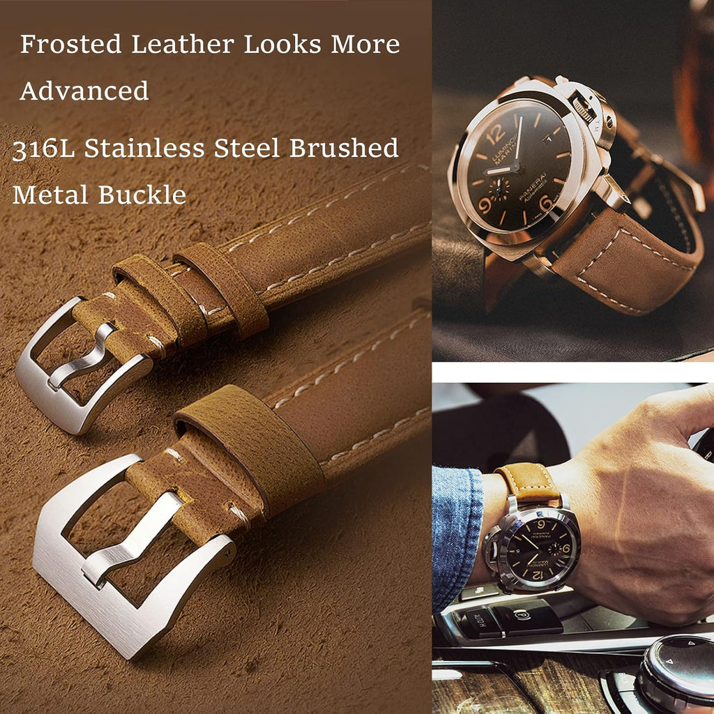 Vintage Leather Watch Bands for Men - Top Grain Leather Compatible with Panerai Watch Band - 20mm, 22mm, 24mm, 26mm