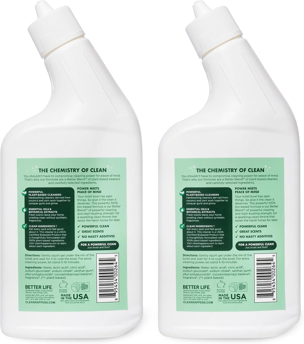 Toilet Bowl Cleaner, Plant-based, Stain & Odor Remover, Tea Tree & Peppermint Scent Cleaning Gel, Liquid Bathroom