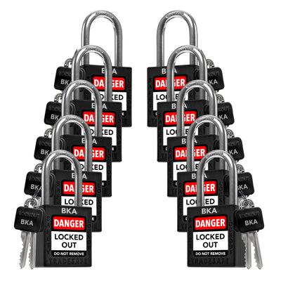 Lockout Locks, 10 Black Locks Keyed Alike Unlimited, 2 Keys Each
