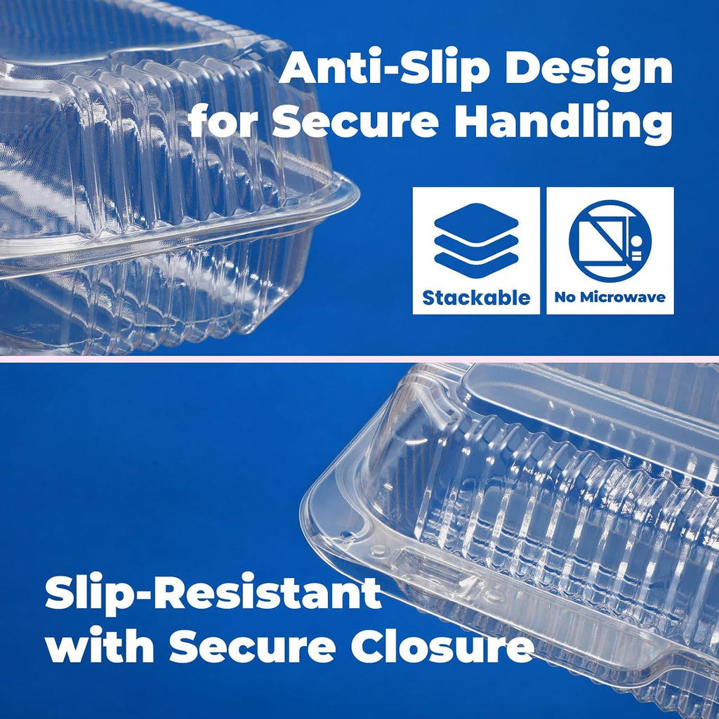 25 Pack 12" x 5" x 3" Clear Hinged Plastic Containers, Clamshell Take Out Containers, Bakery To Go Disposable Plastic