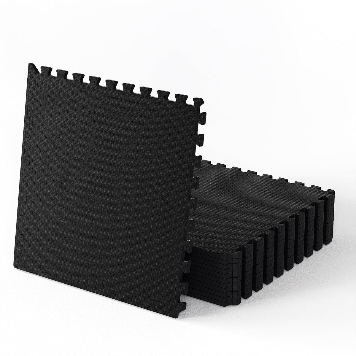 0.56" Thick 48 Sq Ft Rubber-Textured Gym Flooring for Home Gym