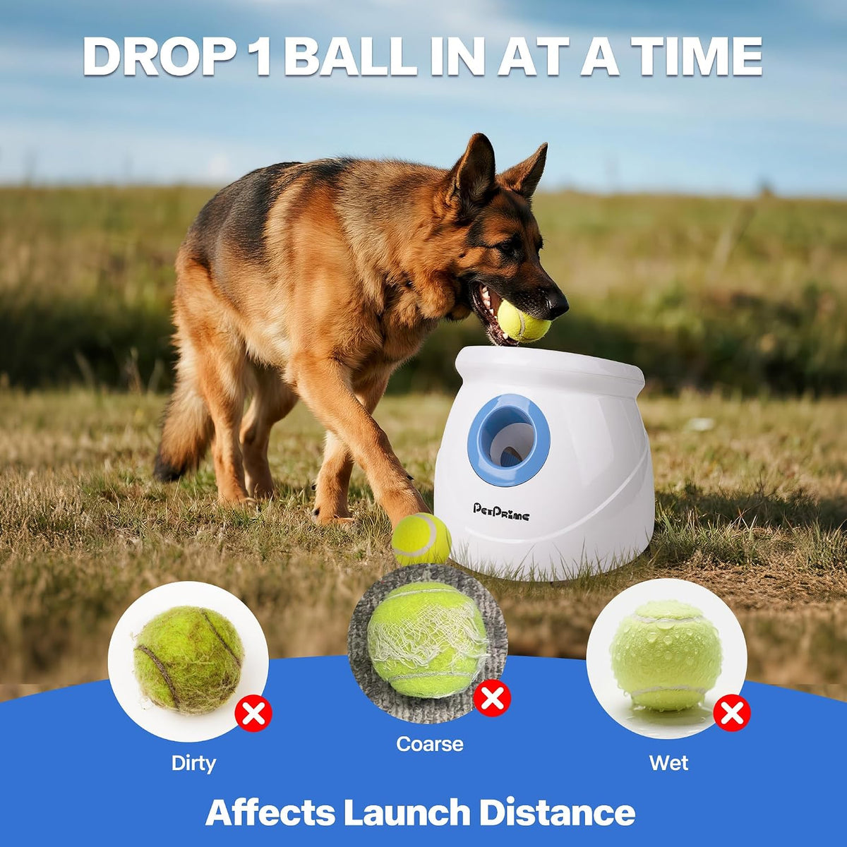 Automatic Ball Launcher for Large Dogs，Adjustable 10-40ft Distance,Rechargeable Dog Ball Thrower with 6 Tennis