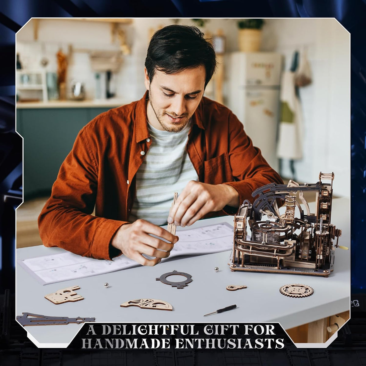 3D Puzzles for Adults, Electric Model Kits Marble Spaceport LGC01, 472pcs Marble Run Brain Teaser Wooden Puzzles