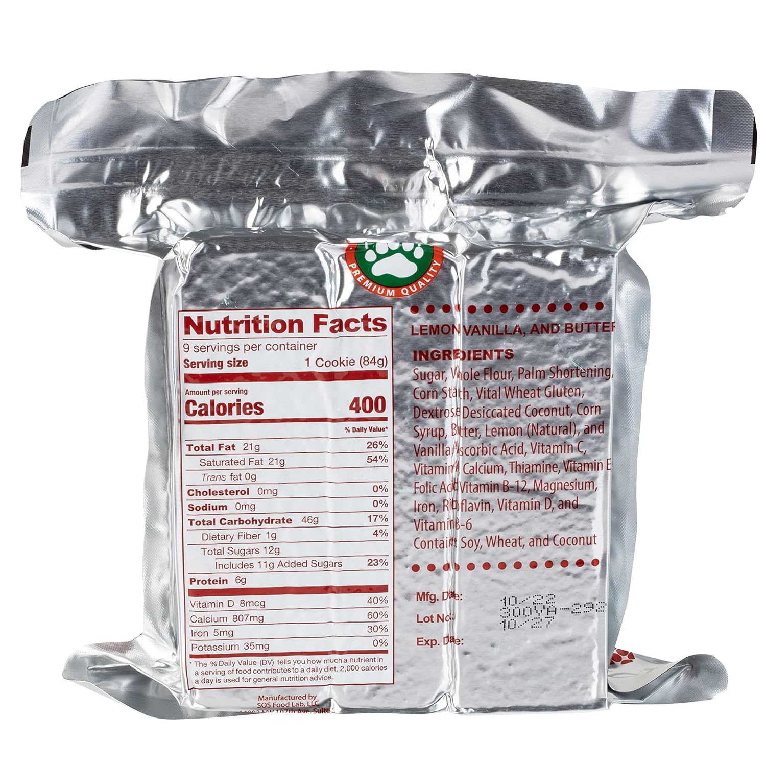 Emergency Food Rations- 3600 Calorie Bar (Vanilla Poundcake) - 3 Day, 72 Hour Ready To Eat Supply For Disaster