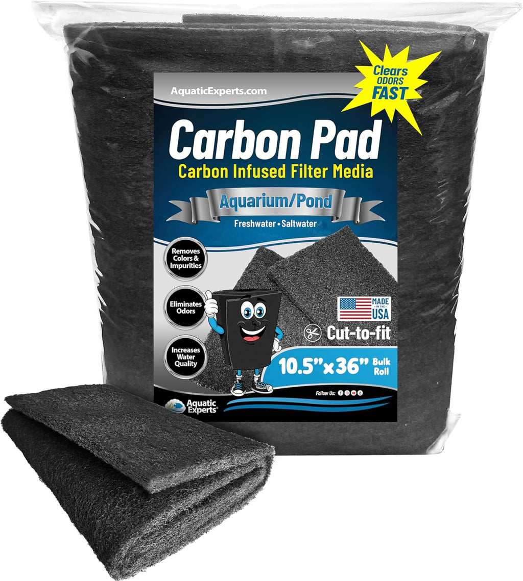 Aquarium Carbon Pad – Cut‑to‑Fit Carbon Infused Filter Pad Media for Crystal Clear Fish Tanks and Ponds, 3/8"–1/2"