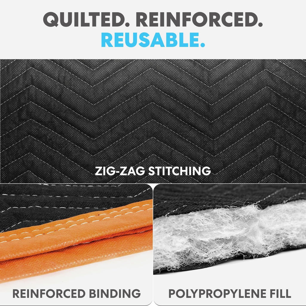 Heavy Duty Padded Moving Blankets, Orange/Black, 72” x 80”, 6 Pack