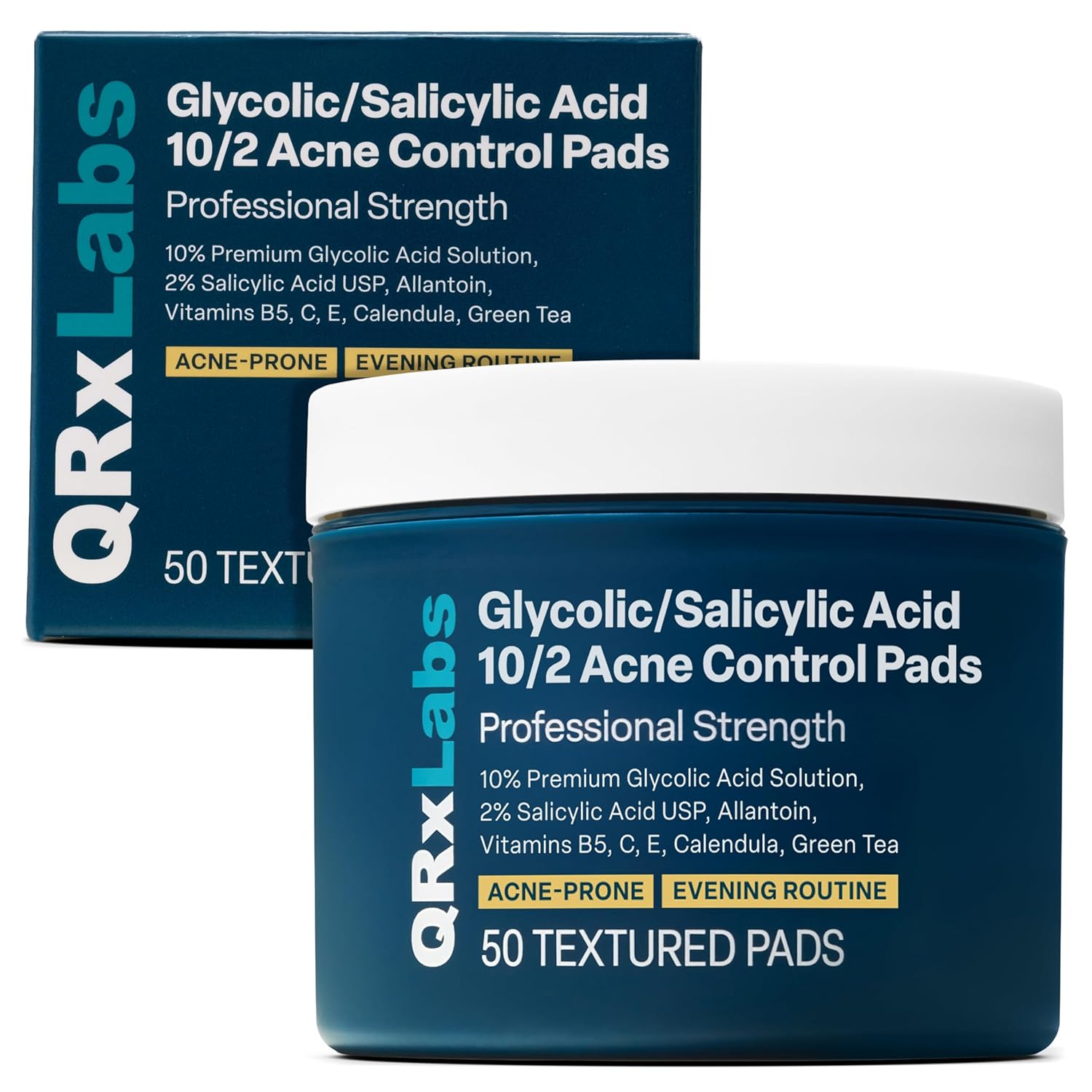 Salicylic & Glycolic Acid Acne Clearing Pads - 2% Salicylic & 10% Glycolic Acid - Exfoliating Pads for Acne, Bacne