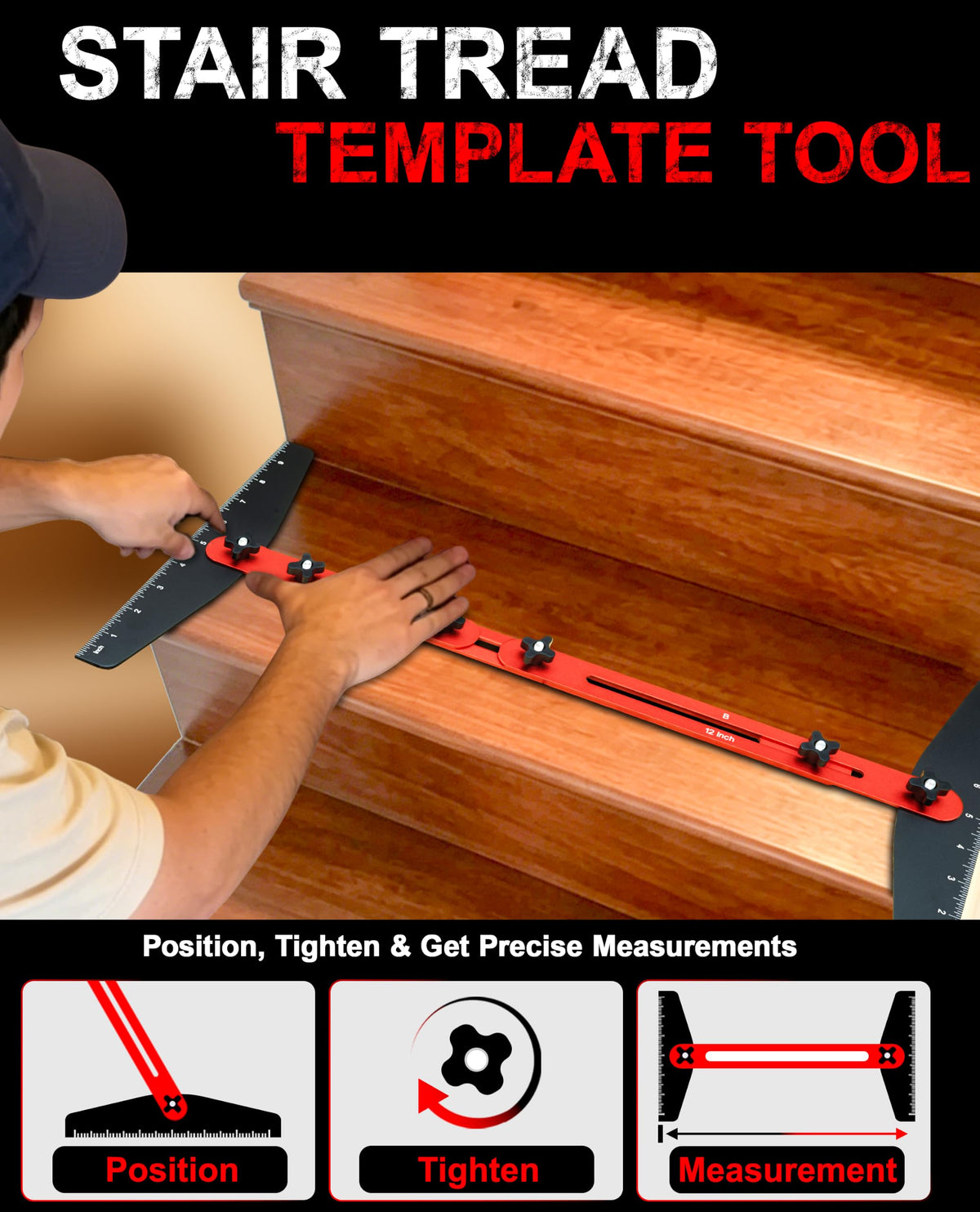 Stair Tread Template Tool 8" to 60" Adjustable for Measuring.