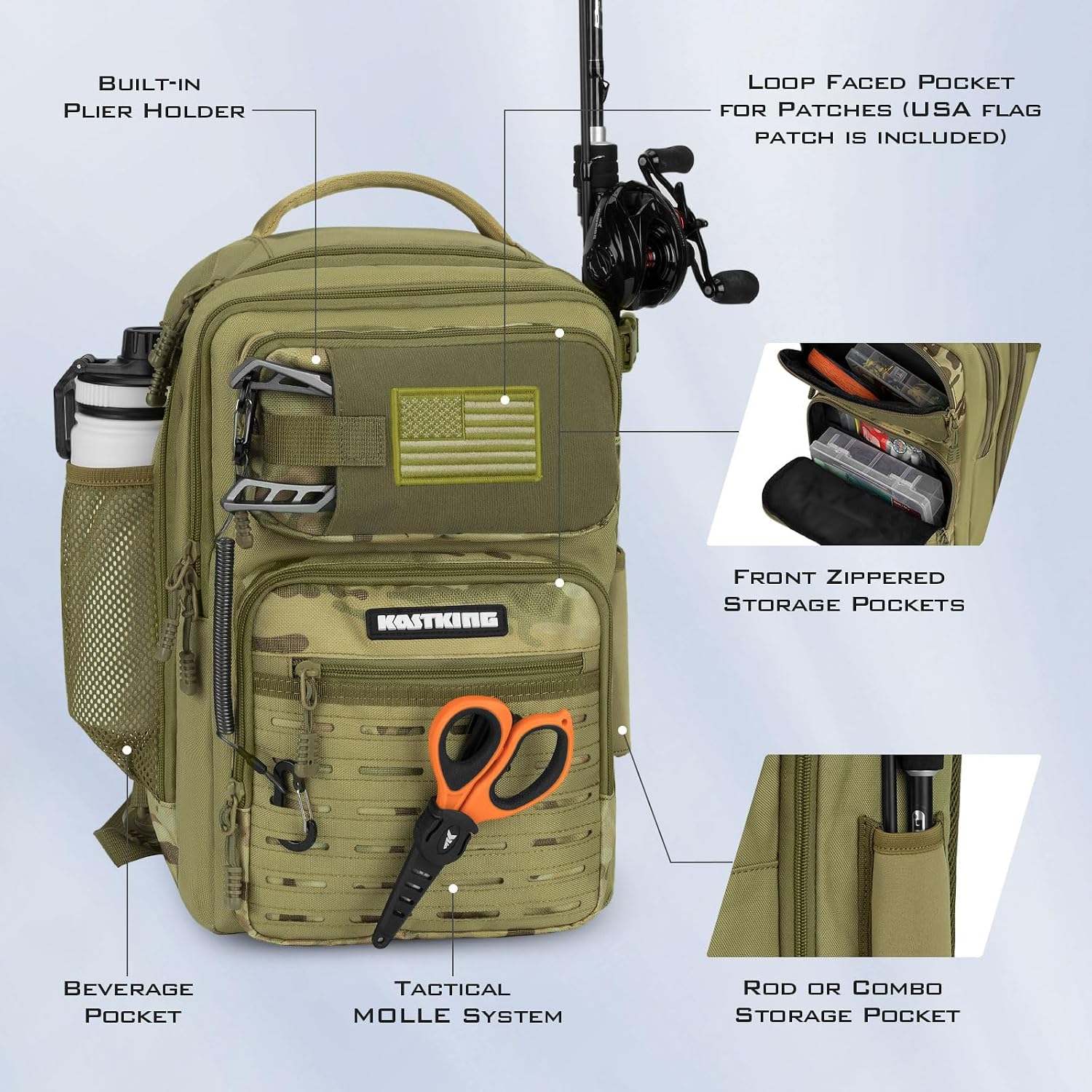 Blowbak Fishing Sling Bag, Fishing Backpack with Rod Holder | Fishing Bag Storge Fishing Gear, Gift for Men, Molle