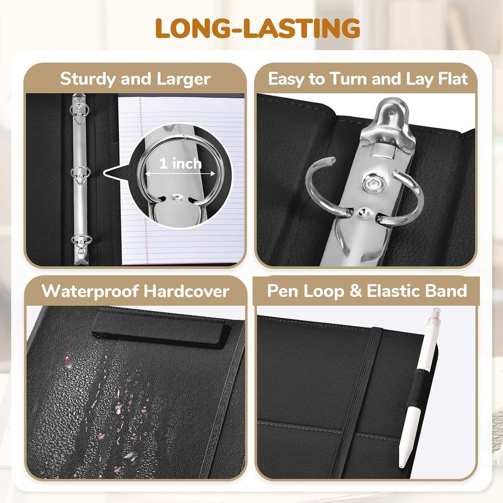 3 Ring Binder Clipboard with Storage, 5 Folders, Black | 3 ring clipboard portfolio combines five expandable folders