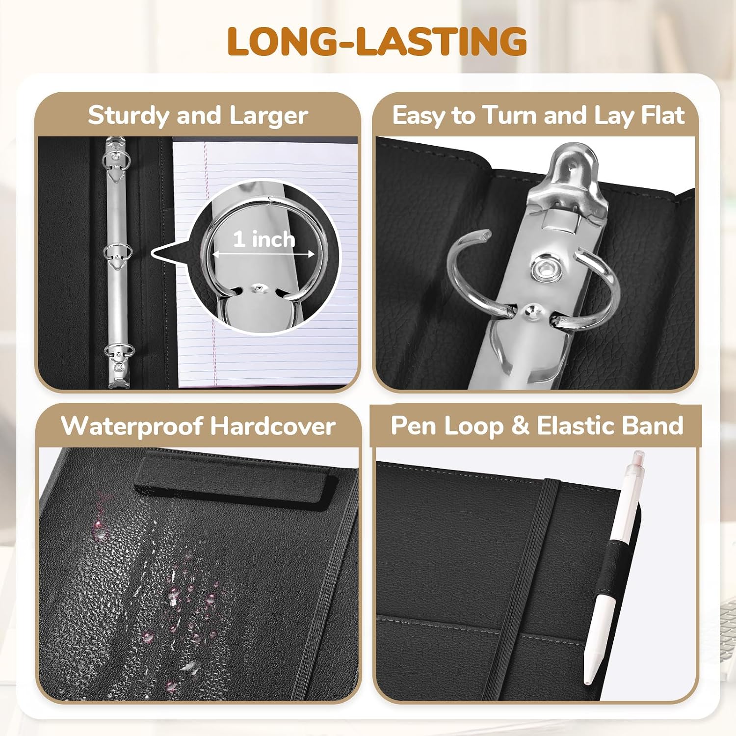 3 Ring Binder Clipboard with Storage, 5 Folders, Black | 3 ring clipboard portfolio combines five expandable folders