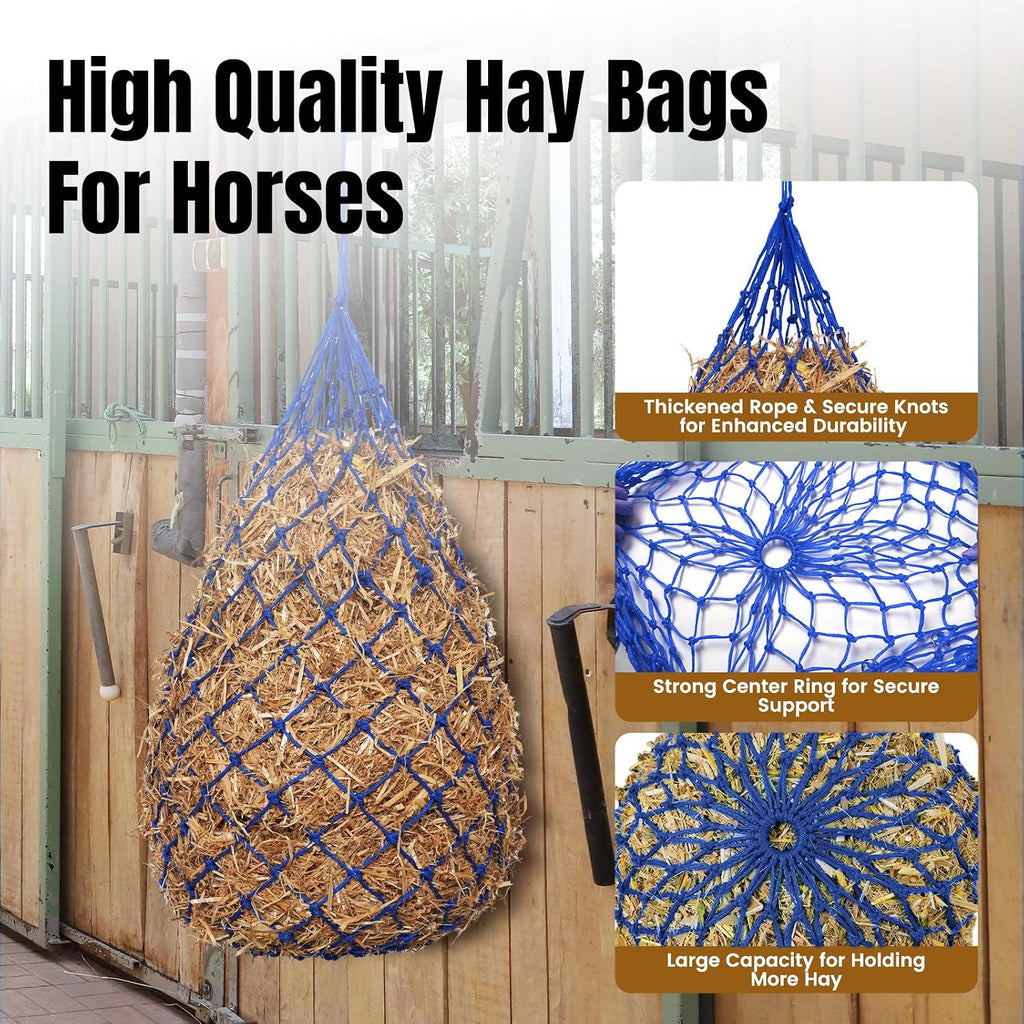 Slow Feed Hay Nets for Horses, 2 Pack, 40 Inch, 2 Inch Holes, Blue