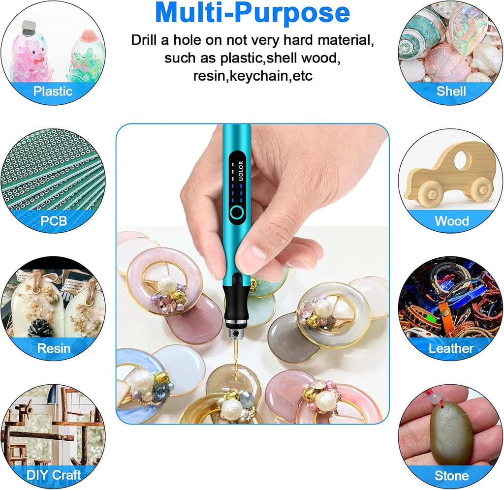 3-Speed Cordless Mini Drill Pen, Rechargeable DIY Electric Hand Drill with 10 Small Drill Bits, Micro Drill Set for