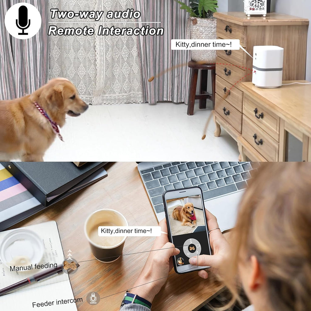 Petalk AI II Dog Camera with Auto Treat Dispenser, No Subscription Fee, 1080p HD, 180° Full-Room View 2-Way Audio