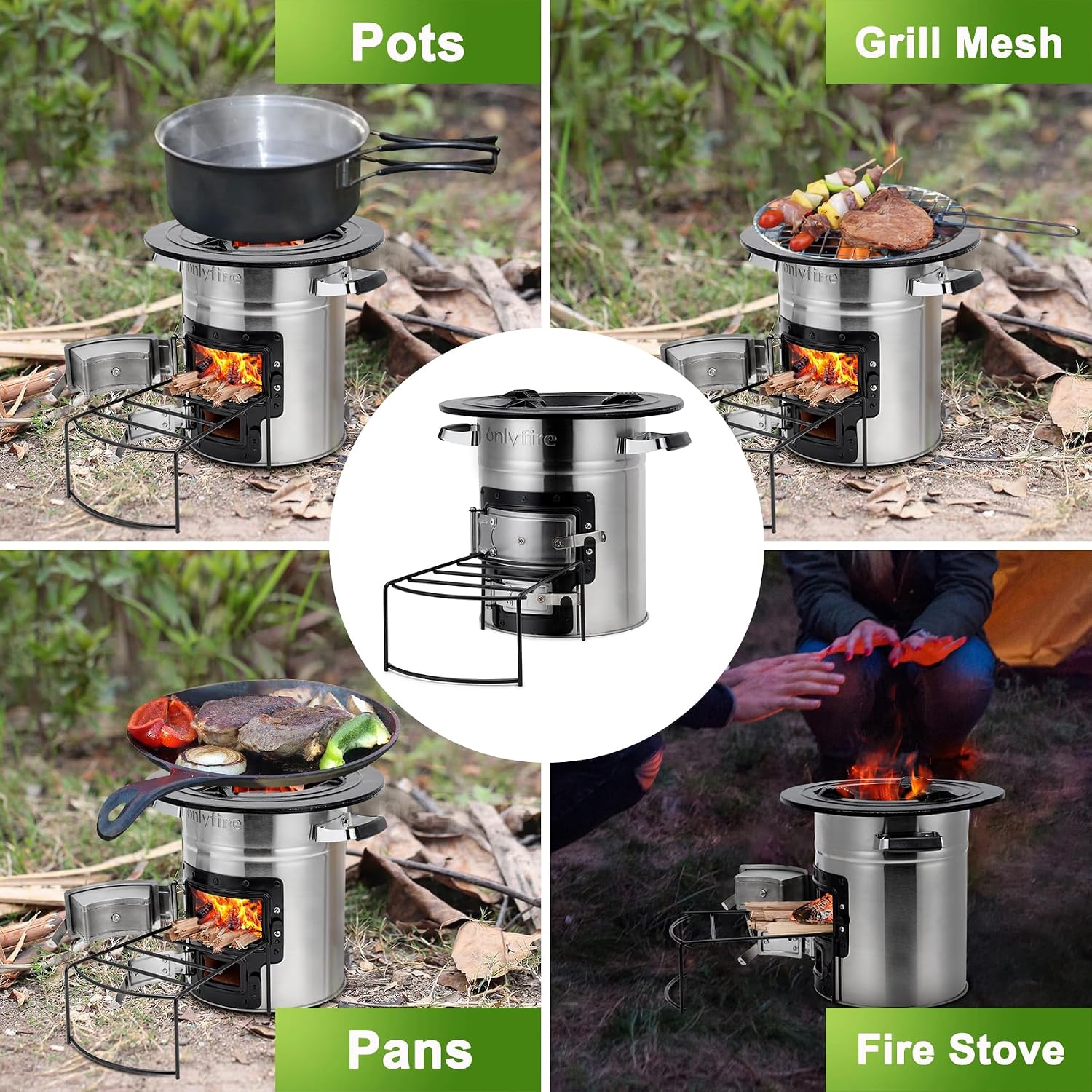 12.7" Stainless Steel Rocket Stove, Portable Wood Camp Stove | for Outdoor Cooking, Survival, Backyard, Patio – High