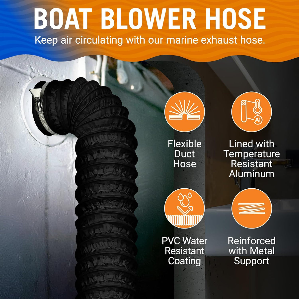 Boat Blower Hose, 3 Inch Marine Exhaust Hose, 10 Ft Flexible PVC Duct