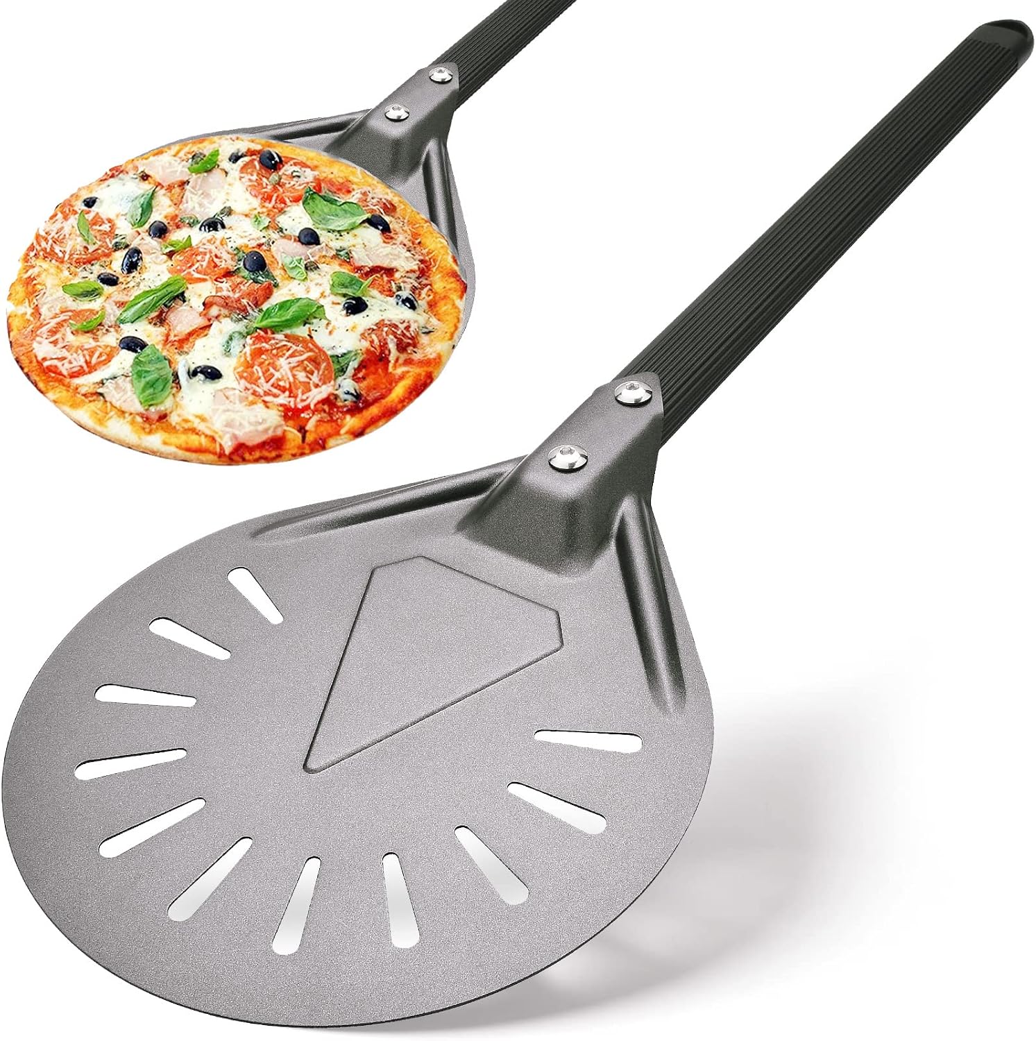 Turning Pizza Peel with 8" Aluminum Round Pizza Paddle,23.6" Overall,Outdoor Pizza Oven Accessories