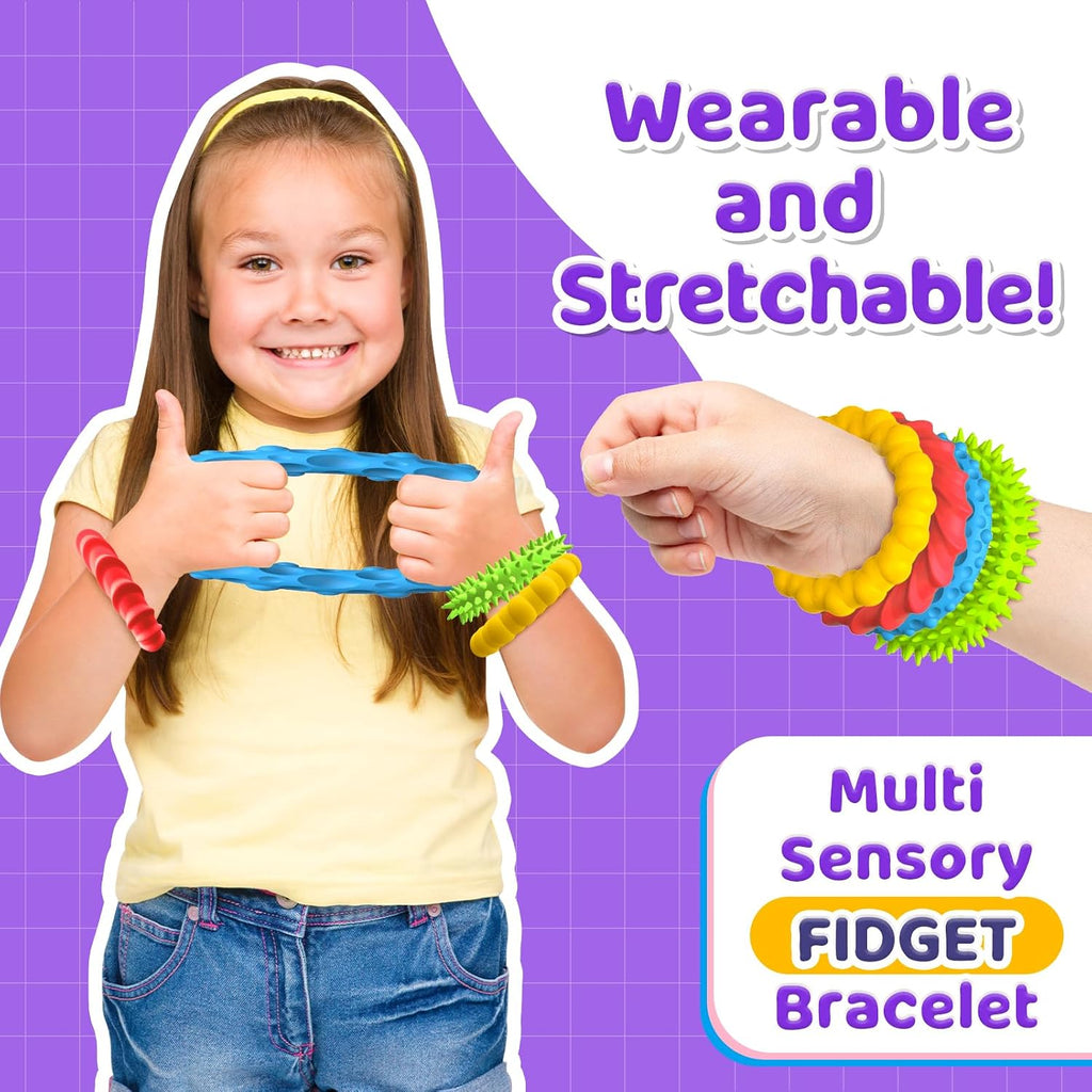 Sensory Toys Fidget Prizes for Kids Adults Autism 4 Pack Stretchy Bracelets | Textured Treasure Prizes Classroom