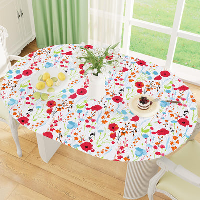 Oval Fitted Vinyl Flannel Backed Tablecloth with Elastic Edge
