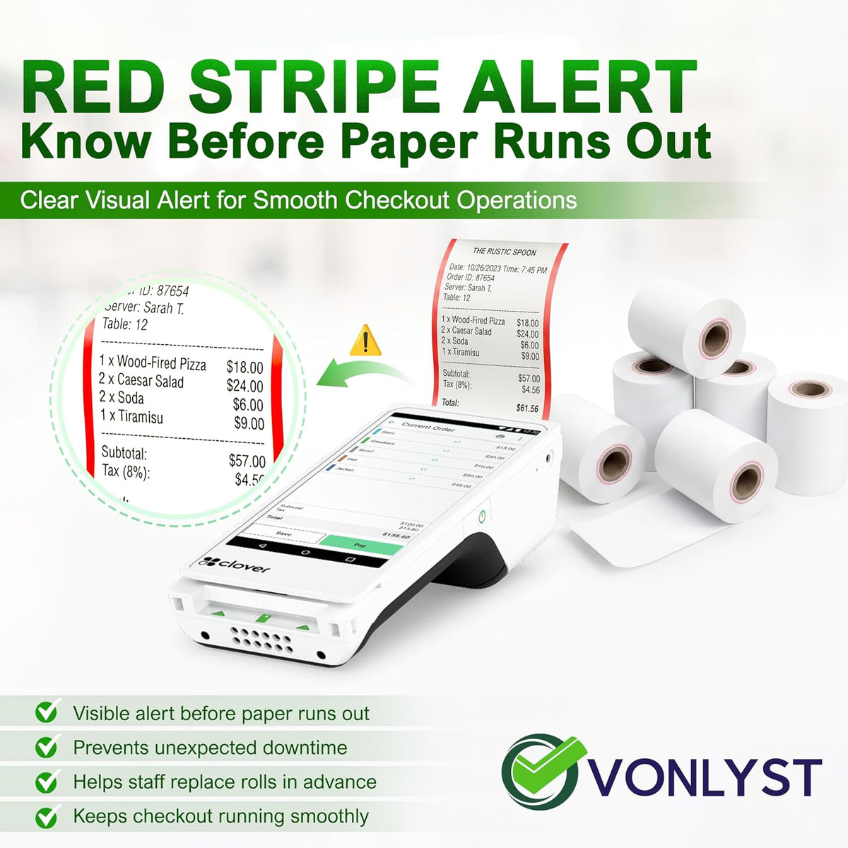 Clover Flex Paper Rolls 2 1/4" x 55’ Thermal Receipt Paper – 20 Rolls Pack - BPA Free POS Printer & Credit Card