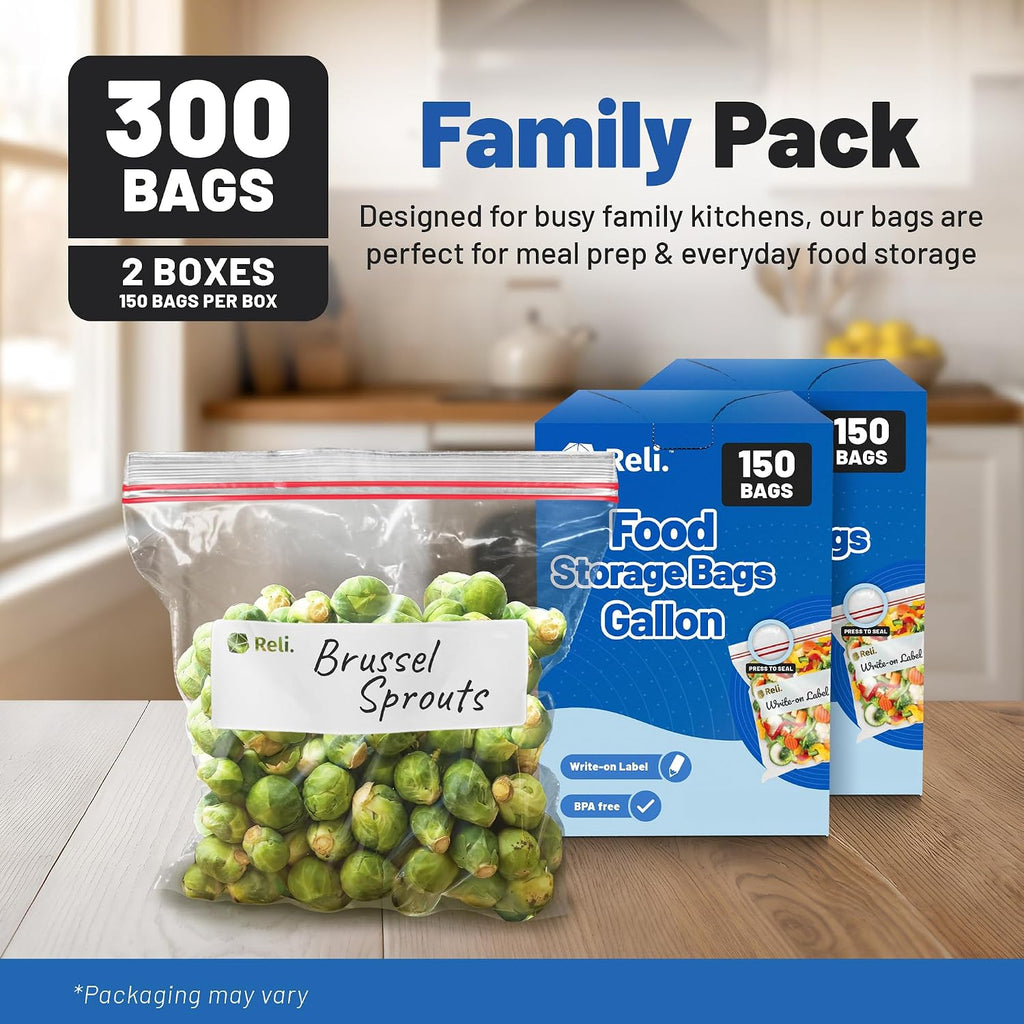 Gallon Food Storage Bags (300pk) | Resealable Storage, Gallon Size